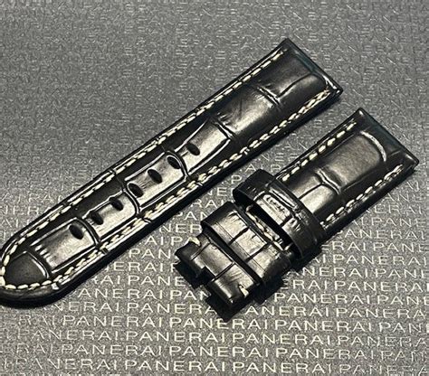 Panerai 24MM Black Alligator Tang Strap w Beige Stitch (24/22MM).